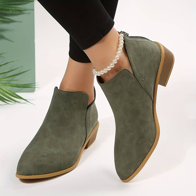Mira | Women's Leather Ankle Boots Low Heel Elegant Design - Zenovich