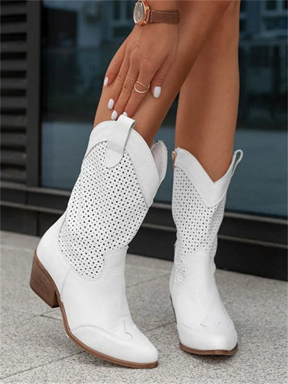 Lisa | Women's Leather Boots Perforated Heel Stylish Design - Zenovich