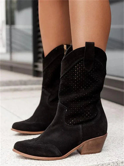 Lisa | Women's Leather Boots Perforated Heel Stylish Design - Zenovich