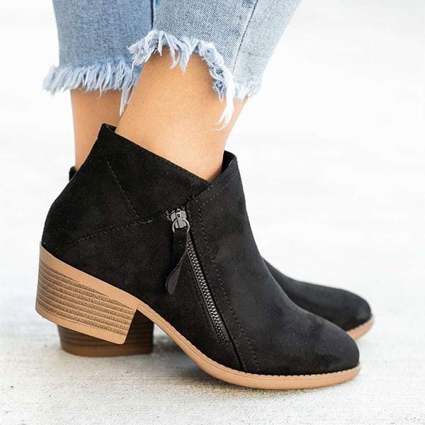 Mila | Women's Leather Ankle Boots With Zipper and Low Heel - Zenovich